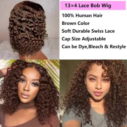 Deep Wave Women Brown Human Hair Bob Wig HD Lace Frontal With Preplucked Hairline 13x4 Lace Base Bob Wigs