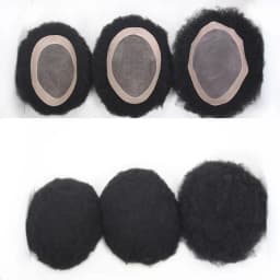 Afro Black Mens Toupee 4MM Man Wigs 100%Human Hair African American Systems Afro Curly Hair Pieces Replacement 1# Jet Black 8x10