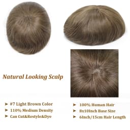 Brown Toupee For Men Human Hair System For Man Breathable Lace With PU Men's Hairpiece Units Male Hair Replacement Prosthesis