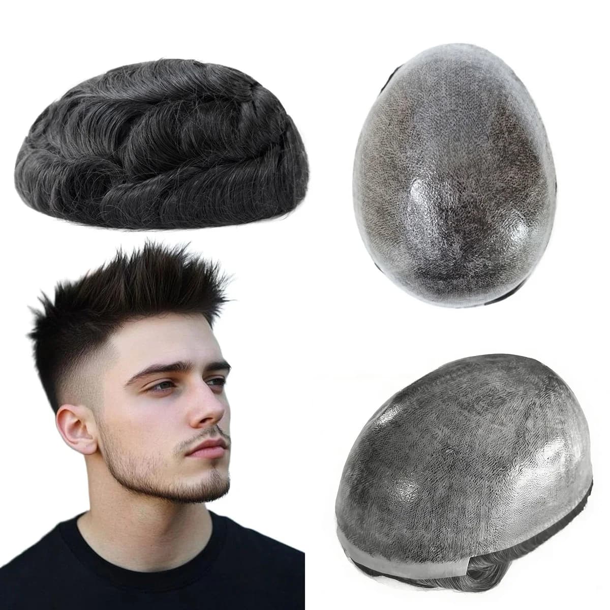 Injection Poly Skin Toupee for Men Human Hair Pieces Hair Replacement System for Men Thin Skin Capillary Prosthesis Hair System