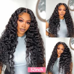 QIYING Deep Wave Bundles With 4x4 Lace Closure 12A 100% Virgin Human Hair Weave Extensions Free Part Natural Black Double Weft Curly Human Hair Bundles With Closure Local In Stock Fast Shipping For Women