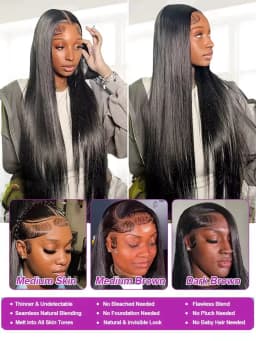 Premium 40 Inch Extra Long 250% Density Natural Black 13x4 HD Lace Frontal Bone Straight Silky Soft 13x6 Remy Human Hair Wigs Pre Plucked Hairline Invisible Bleached Knots Wear and Go 5x5 Glueless Closure Thick Full Ends