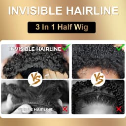New Half Wig Wear & Go Drawstring Band Seamless Clip Ins Human Wig No Glue 4C Afro Kinky Remy Half Head Human Hair Wig for Women
