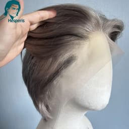 Hesperis Dark Gray Men's Human Hair Wigs Glueless Fashion Short Pre Plucked 13x4 Lace Front Wigs Cosplay Highlight Black Grey