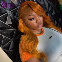 Ginger Orange with Bangs 13x4 Lace Front Body Wave Brazilian Wig Transparent 13x6 Lace Frontal Human Hair Wigs Pre Plucked