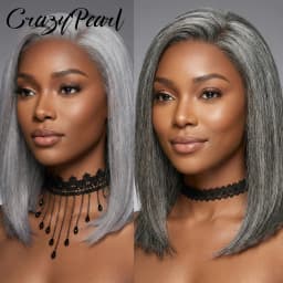 CrazyPearl Grey Bob Wig Human Hair Straight Lace Frontal Wig 13X4 Lace Front Bob Wig Preplucked 10Inch Short Human Hair Wigs