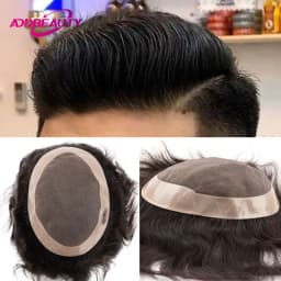 New Men Toupee Human Hair Wigs Fine Mono NPU Capillary Prosthesis Real Human Remy Hair System Male Grey Hair Toupee Hairpiece