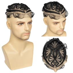 Men's Toupee Hair HD Full Lace Male Hairpieces with Cornrow Braids White Hair Reaplcement Synthetic Short Hair Topper for Men