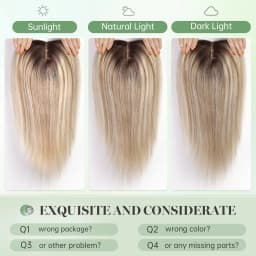 16 Inches Straight Human Hair Toppers Light Blonde Dark Root Hair Toppers for Women Hairpieces Extensions 3 Clips In Hair Topper