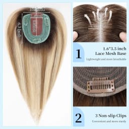 12in Hair Toppers for Women Real Human Hair Pieces Brown Blonde Highlight 10*12cm Silk Base Toppers for Women With Thinning Hair