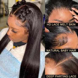 BEEOS Undetectable 13x6 HD Lace Frontal Wig Pre Plucked 13x4 HD Lace Full Front Human Hair Wigs For Women Bone Straight Wig 34in