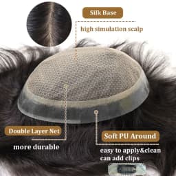 Silk Base Men Toupee Human Hair System For Man PU Around Realistic Male Hair Wig Men's Hairpiece Replacement Prosthesis