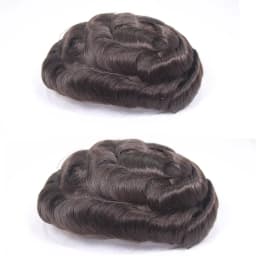 Men's Full Swiss Lace Wig Bleached Knot Human Hair Toupee Durable Comfortable All-Day Wear Hairpiece