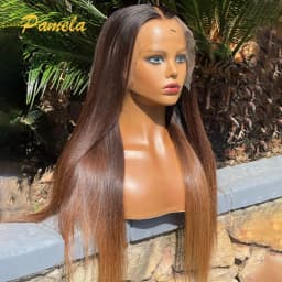 Double Drawn 13x6 HD Lace Frontal Wig Bone Straight Lace Front Wig Ombre Brown Colored Glueless Human Hair Wigs Ready To Wear