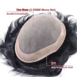 6*8/ 6*9/ 7*9 Breathable Fine Mono With PU Toupee Men #1B 6Inch Men's Wig Human Hair Toupee Men's Replacement Systems Unit Wig