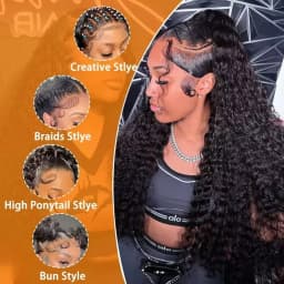 Natural Black Deep Wave Human Hair 13x6 HD Transparent Lace Front Wig 7x6 Brazilian Remy Human Hair Pre Plucked Baby Hair Glueless Wear And Go 200% Density Soft Bouncy Minimal Shed No Tangle Beginner Friendly For Women 40 46 Inch