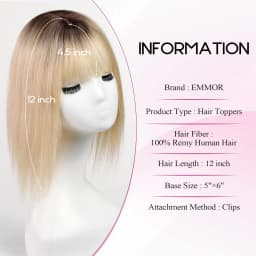 Ombre Brown Blonde Human Hair Toppers with Bangs 5x5.5inch Silk Base 100% Remy Natural Topper Hair for Women with Thinning Hair