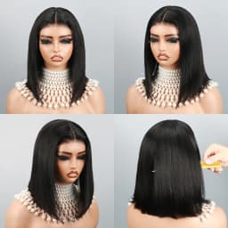 6x4 Glueless Raw Hair Vietnamese 210 Density Human Hair Lace Frontal Wigs Bone Straight Natural Black 13x4 Bob Wig Lace Front