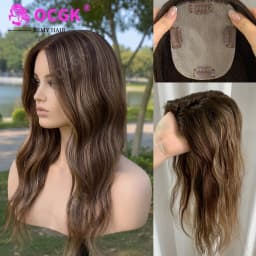 17 Inch Hair Toppers 100% Real Human Hair Clip In Body Wave Breathable Mesh Base Extensions for Thinning Hair Add Vo