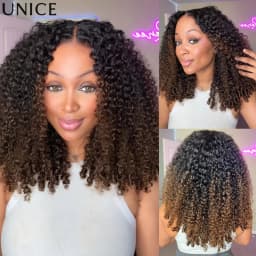 UNice Bye-Bye Slip™ 7x5 Lace Ombre Brown Burmese Curly Wig With Finger Coil Ends Pull & Go Drawstring Glueless Wig Ready To Wear