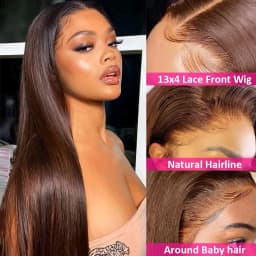 Queenlike Chocolate Brown 4# Color Straight Human Hair Wig 13x4 HD Transparent Lace Front Wig Pre Plucked Natural Hairline Remy Human Hair Wig For Black Women