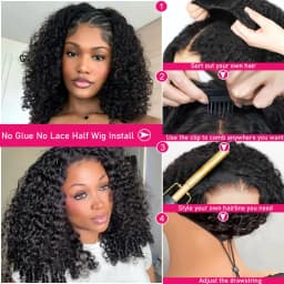 3 in 1 Half Wig Deep Wave Burmese Curly Drawstring Flip over Glueless Raw Human Hair Ready to Wear