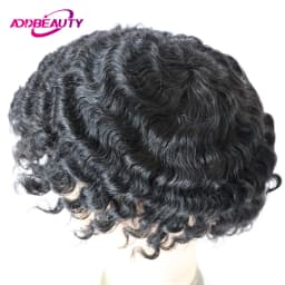 Men Toupee Fine Mono NPU Human Natural Hairpiece Straight Wave Human Hair Wigs 25mm Curl Men Capillary Prosthesis Natural Color