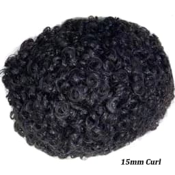 15mm Curly Human Hair Wigs for Men Thin Skin Male Toupee Human Hair Full PU 0.14cm Man's Wigs Capillary With Knots Natural Color