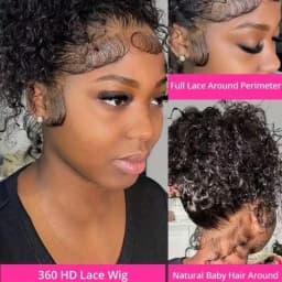 Hidden Drawstring HD 360 Full Lace Curly Wigs Human Hair Preplucked Peruvian Deep Wave 13x4 13x6 Lace Frontal Human Hair Wig