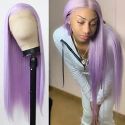 Light Purple Lace Frontal Wig 13x6 Purple Lace Front Human Hair Wig Brazilian Pre Plucked Long Straight Lavender Color Lace Wigs