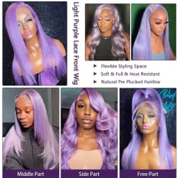 Light Purple Lace Frontal Wig 13x6 Purple Lace Front Human Hair Wig Brazilian Pre Plucked Long Straight Lavender Color Lace Wigs