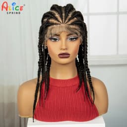 18 Inch Cornrow Braided Wigs Synthetic Full Lace Braids Wigs For Black Women Transparent Lace Front Braided Wigs With Baby Hair