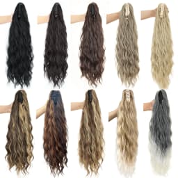 Synthetic Water Wave Claw Clip Ponytail Black Blonde Heat Resistant Fiber Fluffy Messy Ponytail Hair Extensions For Women