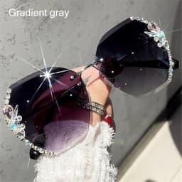Vintage Cutting Lens UV400 Women Sun Glasses Gradient Rimless Sunglasses Rhinestone Sunglasses