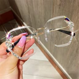 Vintage Cutting Lens UV400 Women Sun Glasses Gradient Rimless Sunglasses Rhinestone Sunglasses