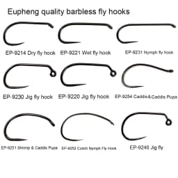 Aventik Eupheng 50pcs Competition Barbless Fly Fishing Hook Tying Materails Dry Nymph Shirmp Wet Caddis Fly Hook Black Nickle