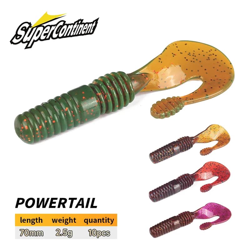Supercontinent Soft Lure Grub Worm Power Tail 7cm Grub Screw Thread Wobbler Swimbait For Bass Trout