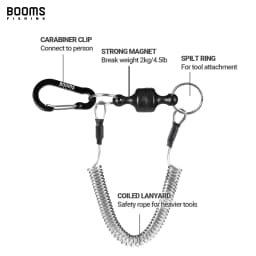 Booms Fishing Magnetic Net Release Holder With Coiled Lanyard Fly Fishing Tool Strong Magnet Carabine Anti-Drop Rope Accessories