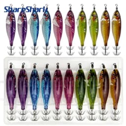 ShareShark 10pcs/box 5.6g Glow-in-the-dark Horizontal Shrimp Squid Hook Bait Set Suitable for Seafishing Cuttlefish Octopus