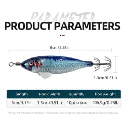 ShareShark 10pcs/box 5.6g Glow-in-the-dark Horizontal Shrimp Squid Hook Bait Set Suitable for Seafishing Cuttlefish Octopus