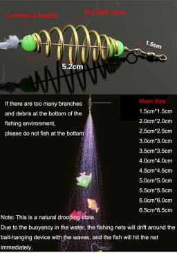 1Pcs Fish Bait Net Nylon Folding Fishing Spring Net with Luminous Beads Netting for Night Fishing Shoal Cast Nets Outdoor Traps