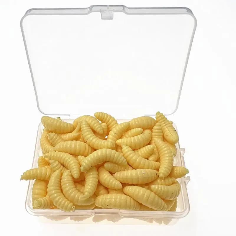 100pcs/box Luminous Silicone Artificial Bread Worm Baits 2cm 0.3g Maggot Grub Soft Fishing Lure Hooks Smell Worms Glow Lures