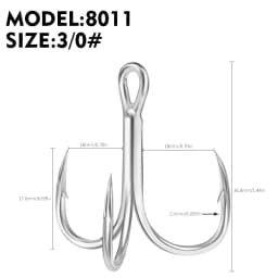 PROBEROS 50PCS Saltwater Fishing Hook 14#-3/0# Anti-rusty Treble HooksTin Color Fishhooks 3X High-Carbon Steel High Strength