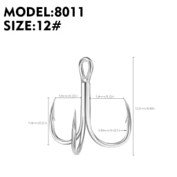 PROBEROS 50PCS Saltwater Fishing Hook 14#-3/0# Anti-rusty Treble HooksTin Color Fishhooks 3X High-Carbon Steel High Strength
