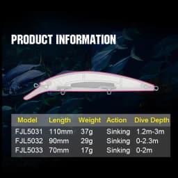 FJORD Luminous 37g 29g 17g Hardcore Sinking Minnow Fishing Lure Treble Hook Hard Baits Jerkbait Sea Long Casting Fishing Items