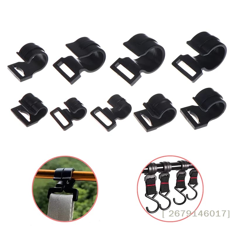 【YY26】10Pcs Outdoor Camping Tent Snap Clip Hooks Black Plastic Lanyard Hooks in 9–25mm Sizes for Awning & Caravan