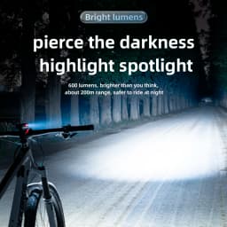 ROCKBROS 600LM Bike Front Light Waterproof IPX6 Type-C Rechargeable MTB Road Bicycle Headlight Aluminum Alloy Cycling Flashlight