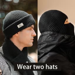 2In1 Winter Balaclava Beanie Hat Knitted Full Face Mask Warm Ski Tactical Cycling Cap Men Women Outdoor Sports Earmuffs Hat