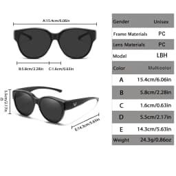 Over Glasses with Box Cover Over Myopia Eyeglasses Unisex Round Shades with UV Protection Outdoor Sports Fishing Hiking Cycling