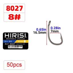 Hirisi 50pcs PTFE Coated High Carbon Stainless Steel Barbed Fish Hook With Eye 8027 Fishing Accessories Spliceable Plastic Box